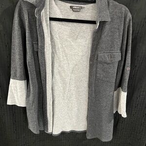 Pure Amici Mixed Gray Button-Up | Soft Knit Layering | Casual Minimal Cozy Chic